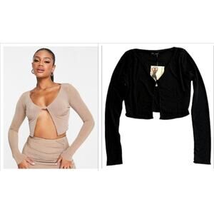 Naked Wardrobe open cropped top Women XS Black NEW coquette Open Front GIFT